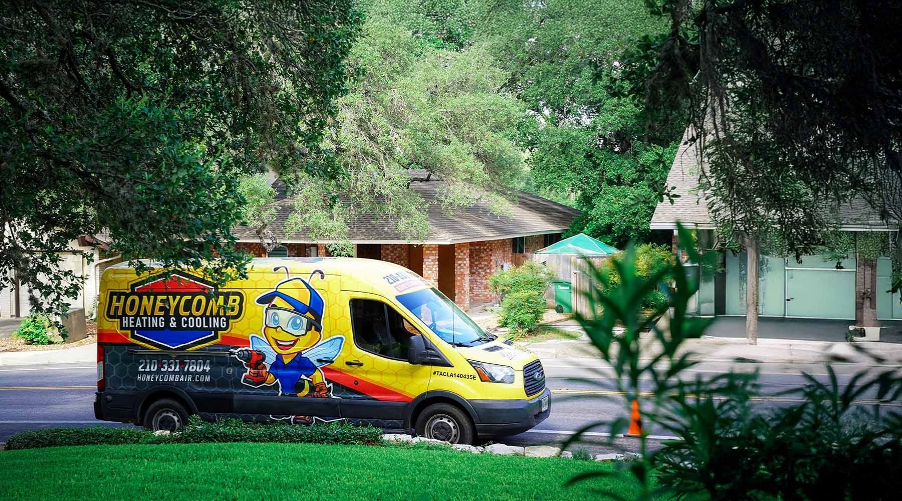 This image shows a professional HVAC service van parked along a roadway in Martinez TX, representing dependable local heating and cooling services.