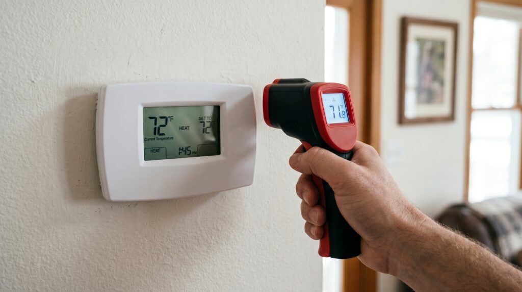 An infographic detailing common calibration issues, ghost readings, and indoor climate imbalances that occur when a home thermostat not working properly misreads the room temperature.